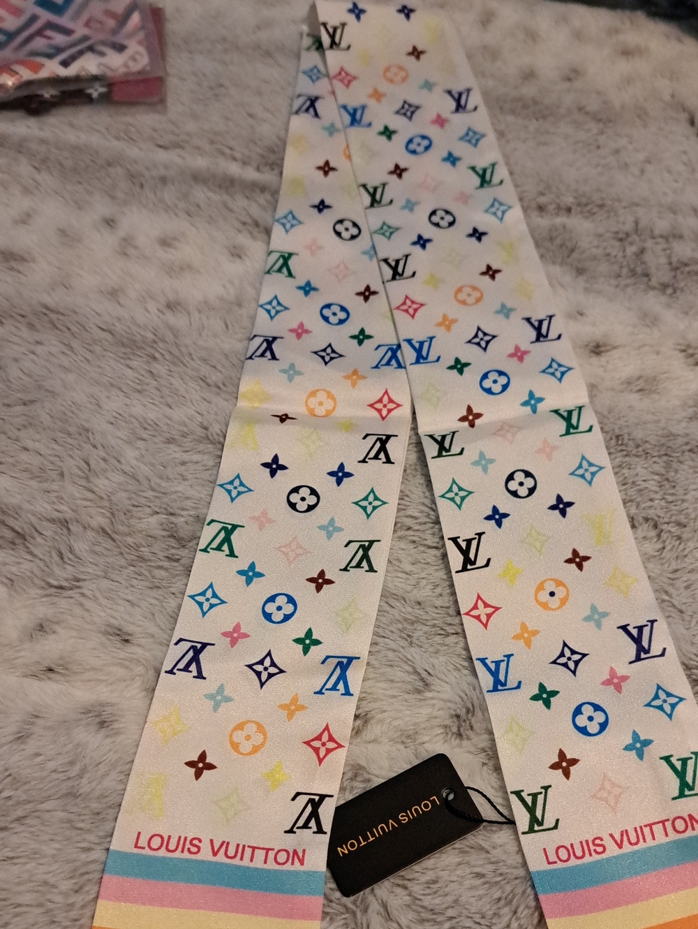 White Multicolor Monogram Silk Twilly Scarf